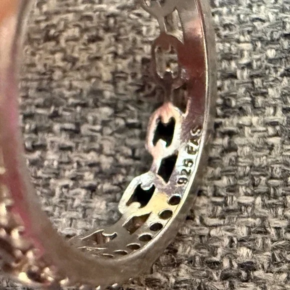 Freida Rothman 925 Sterling Silver Double Band Chain and Pave CZ Ring Stack ring - Picture 7 of 9